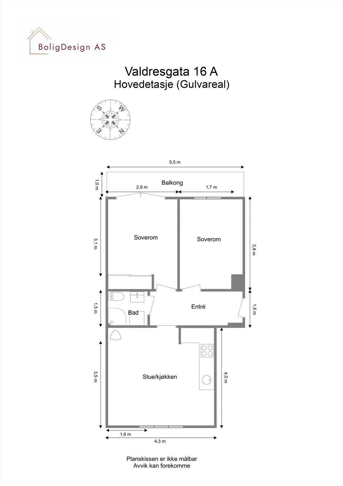 Alternativ planløsning med to soverom Galleribilde