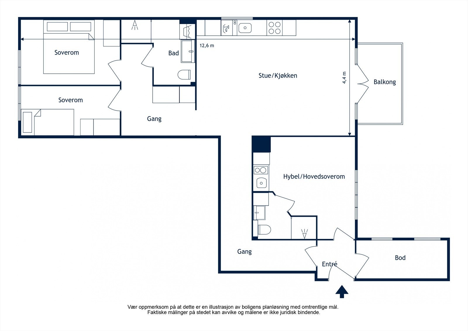 Planskisse 4. etasje (heis). Andelen disponerer i tillegg to boder på totalt ca. 8 m² Galleribilde