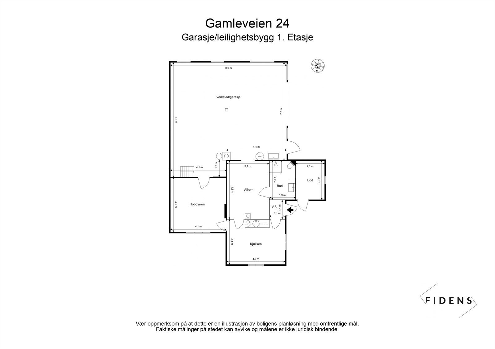 Plantegning garasje og leilighet Galleribilde