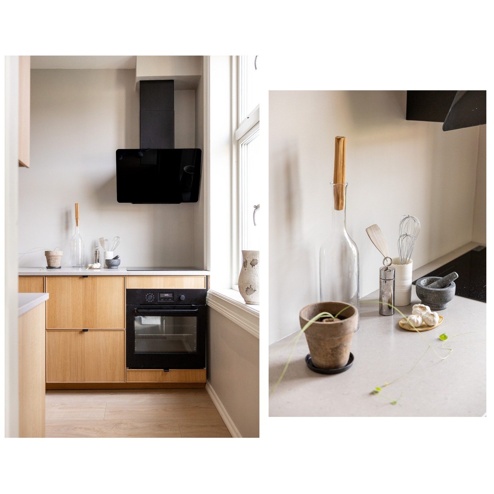 Benkeskapsbelysning og stikkontakter under overskap. Galleribilde