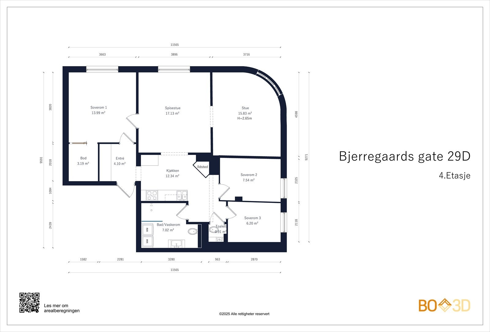 Plantegning - 4. etasje. Boligen disponerer i tillegg en kjellerbod på ca. 6 m² og en loftsbod på ca. 4 m² Galleribilde