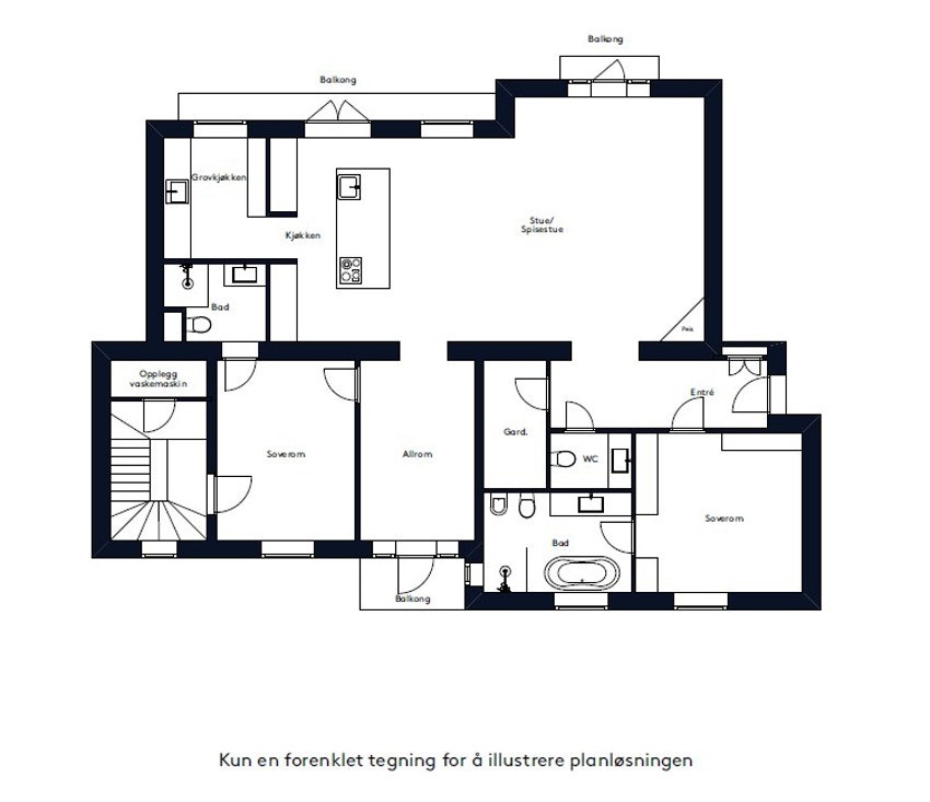 Denne eksklusive leiligheten ligger i toppetasjen, som er byggets fjerde etasje, og har en gjennomgående planløsning. Galleribilde