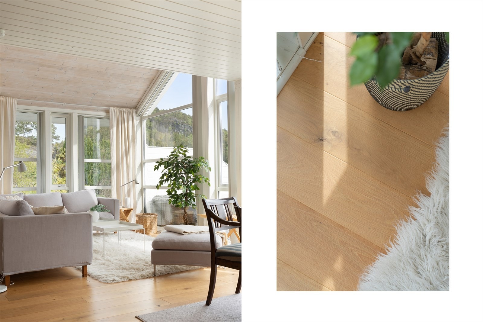 Lekkert en-stavs gulv i den åpne kjøkken/stueløsningen Galleribilde