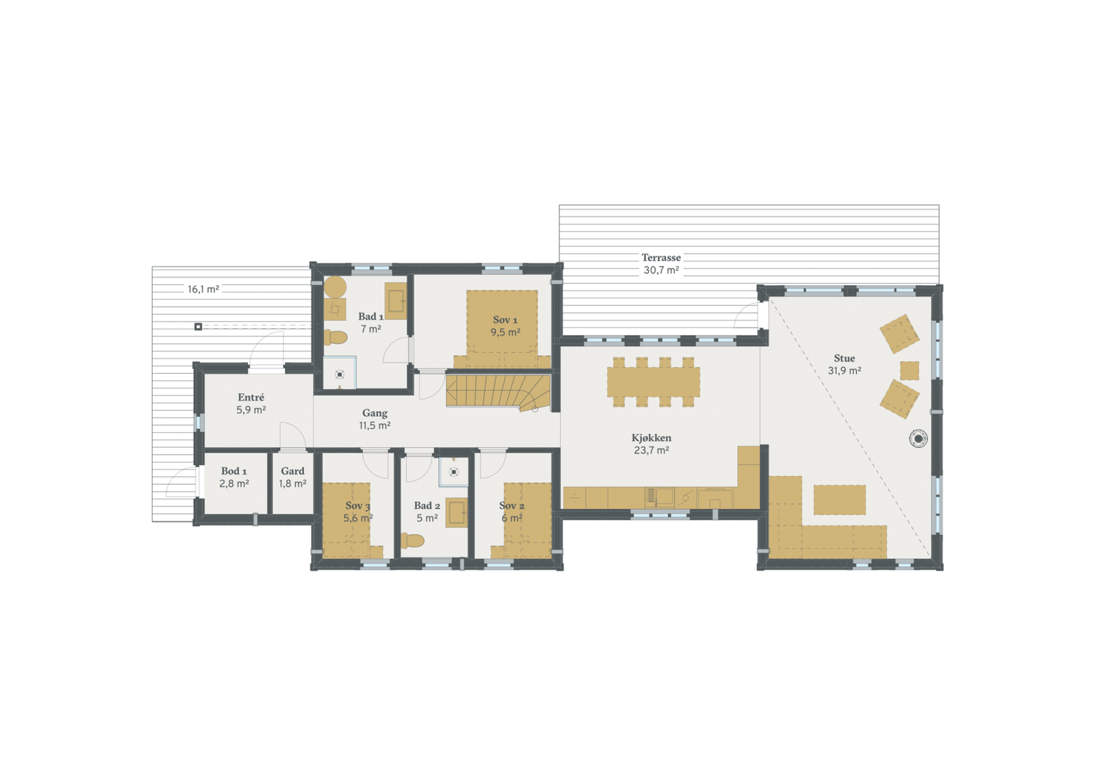 Plantegning hovedplan Storeble panorama med oppstue Galleribilde