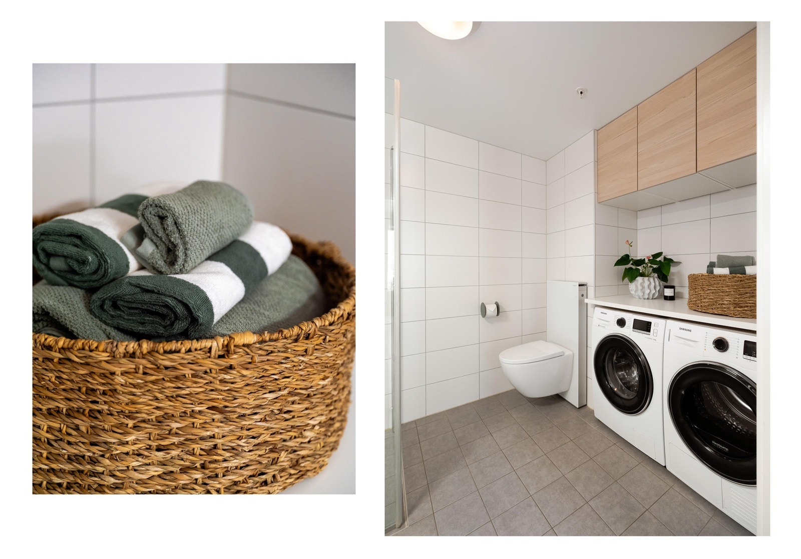 Det er plass og opplegg for både vaskemaskin og tørketrommel. Galleribilde