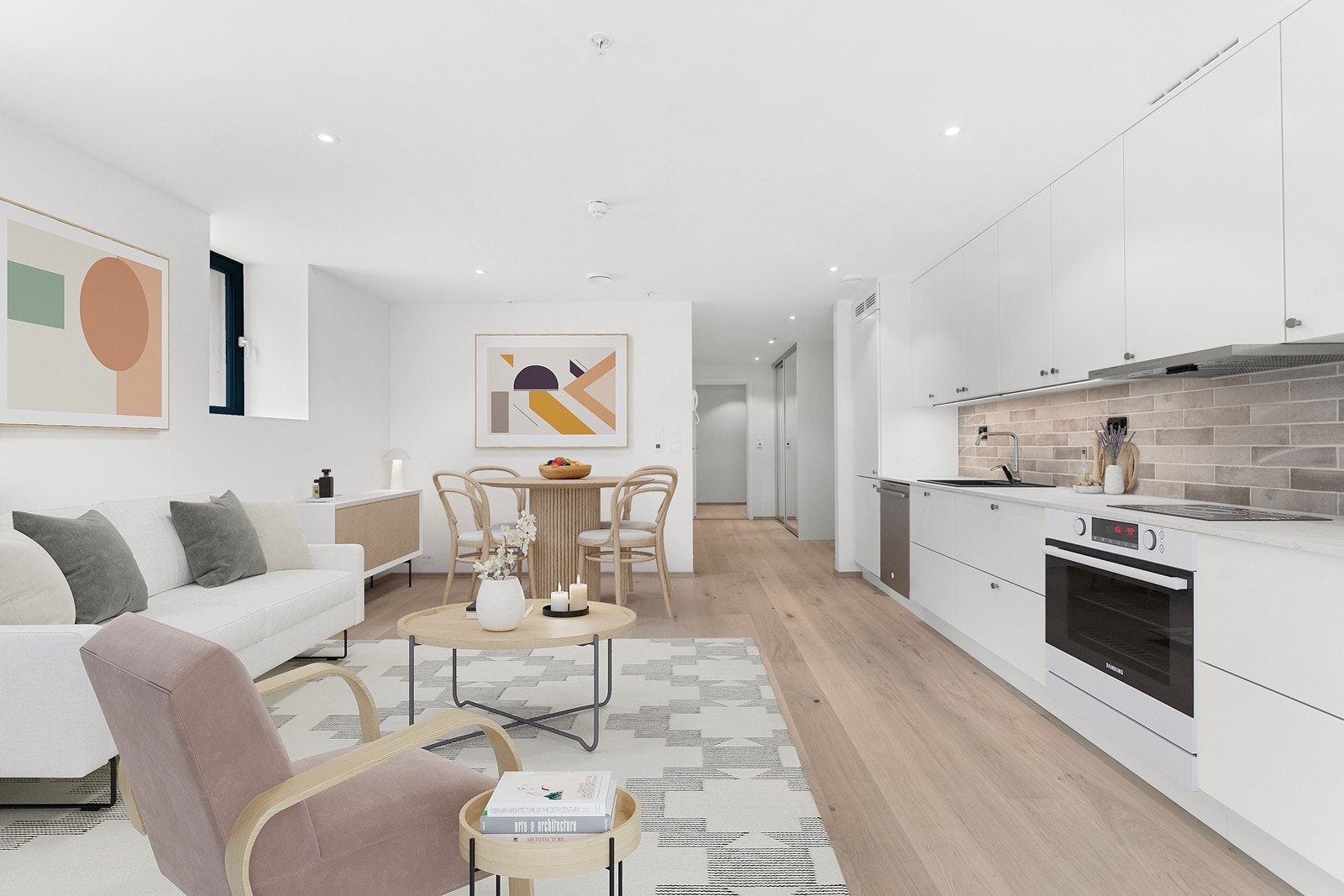 Åpen planløsning mellom stue og kjøkken Galleribilde