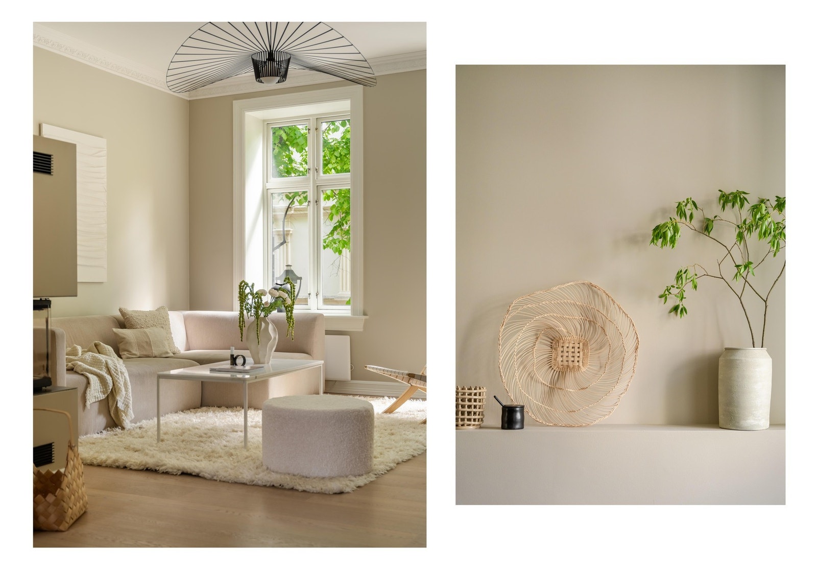 Veggflatene er malt i en nøytral og behagelig fargepalett, som fremheves av det fantastiske lyset som strømmer gjennom de store vinduene. Galleribilde