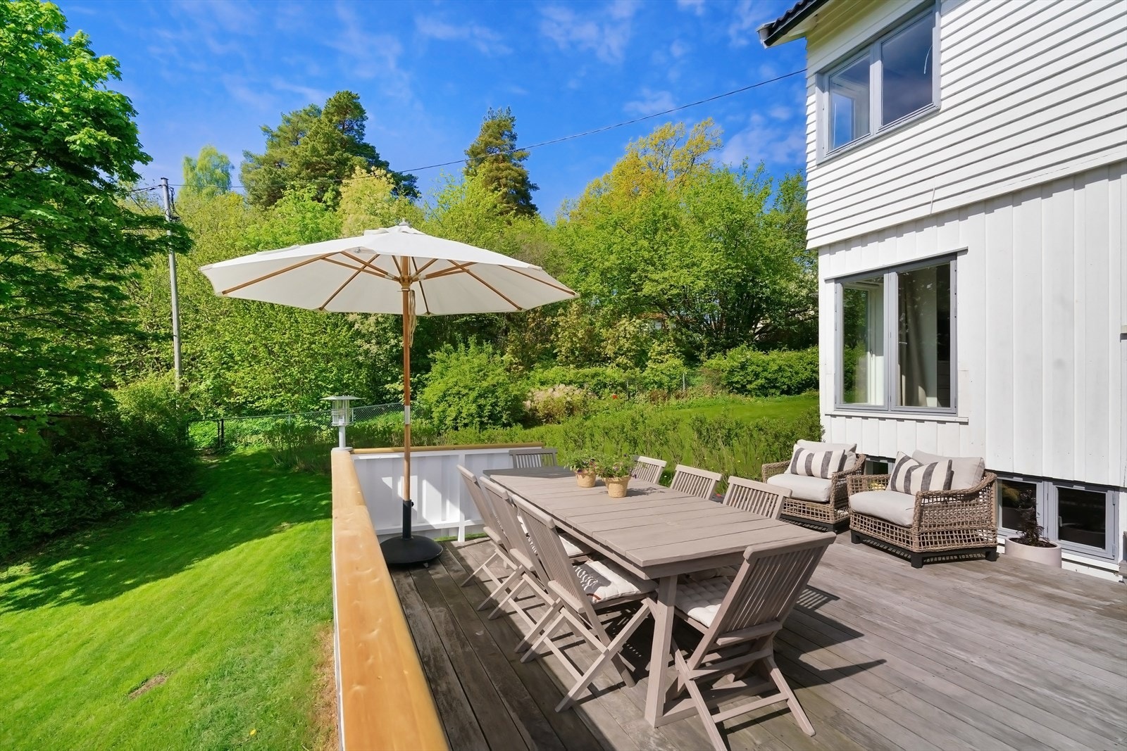 Stor og solrik terrasse på ca. 36 m² med Kebony terrassebord. Galleribilde