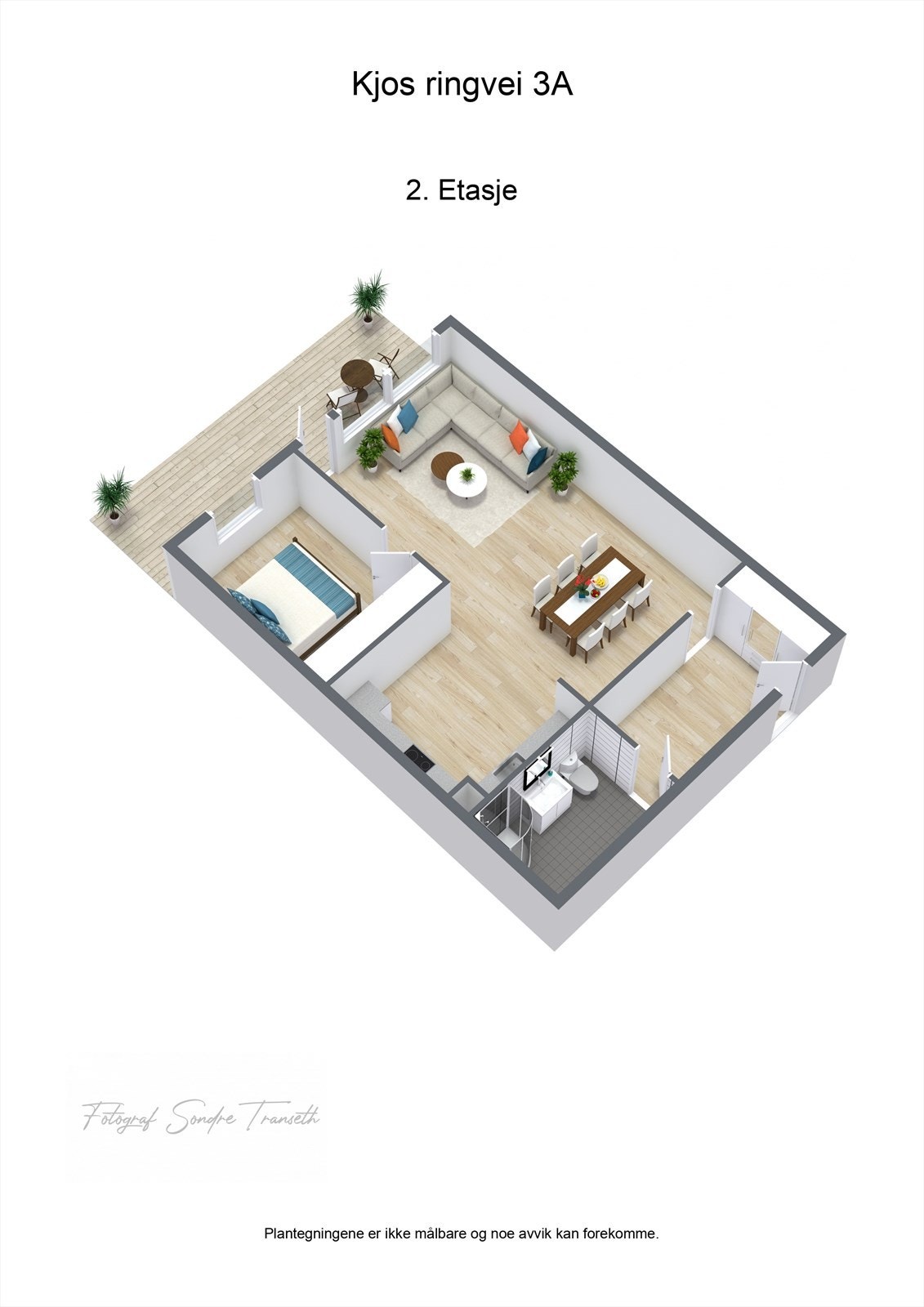 Planløsning 2.etg.: entre/mellomgang, bad, åpen stue/kjøkkenløsning med tilkomst til balkong, samt soverom. I tillegg medfølger det en ekstern bod i samme etasje, samt felles vaskerom. Galleribilde
