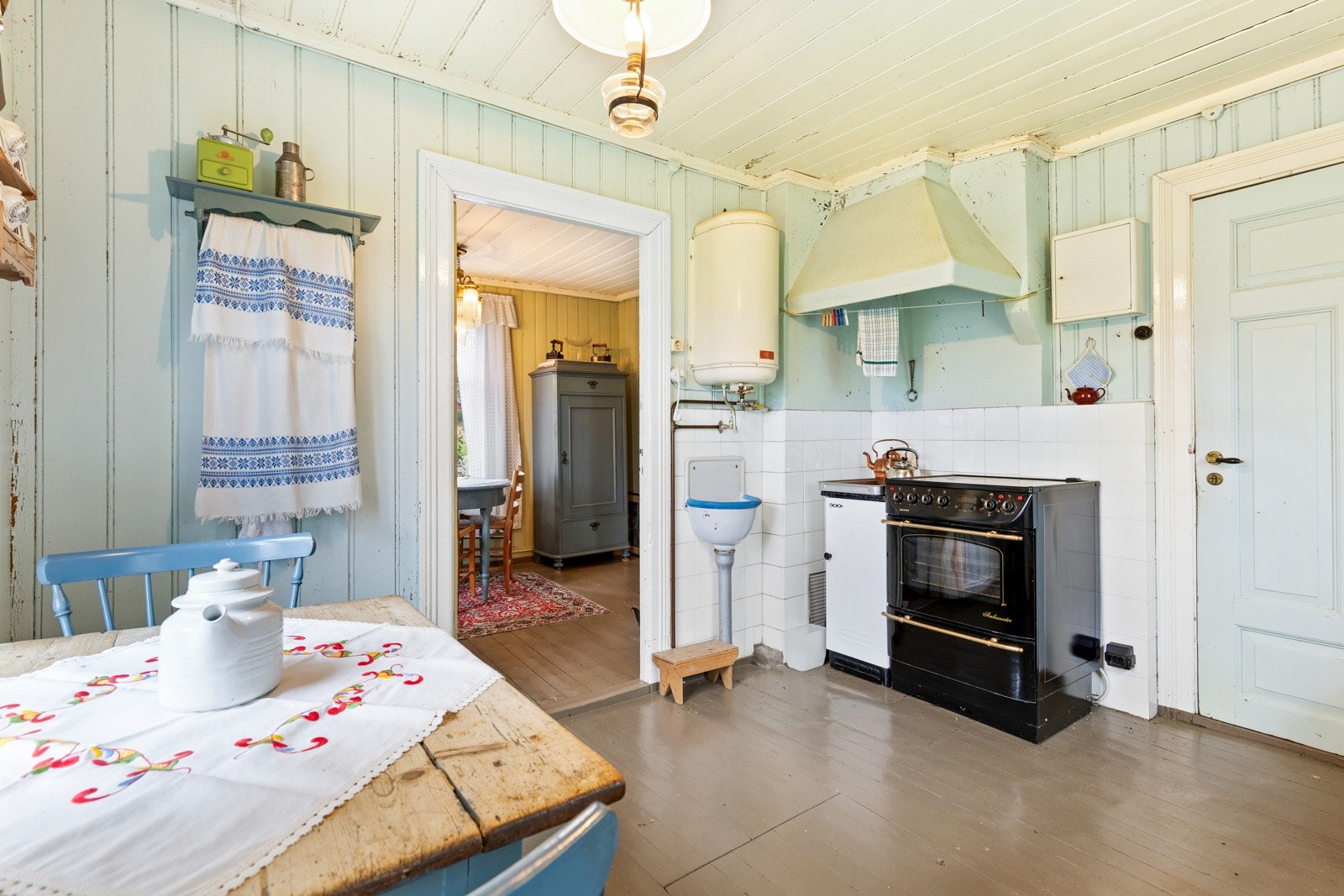 Varmtvannsbereder er montert over vask. Galleribilde