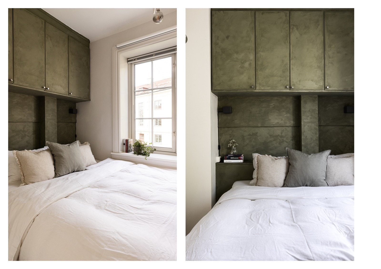 Plassbygget møbel med praktiske løsninger over seng. Galleribilde