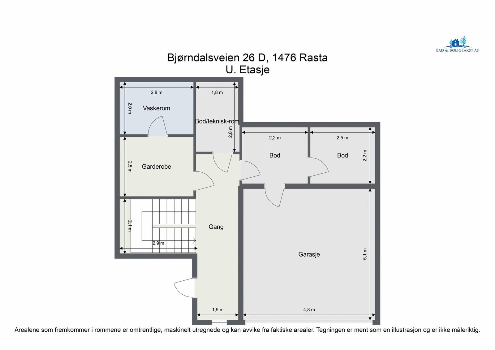 Først starter vi med et overblikk over plantegningen til boligens underetasje og inngangsparti. Galleribilde