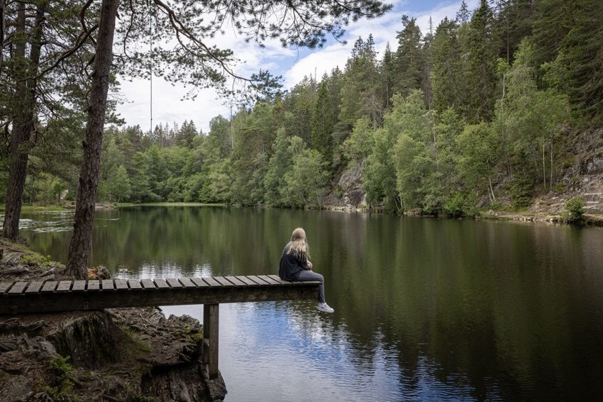 Båntjern i umiddelbar nærhet, en yndet badeplass for de lokale om sommeren og skøytebane om vinteren. Galleribilde