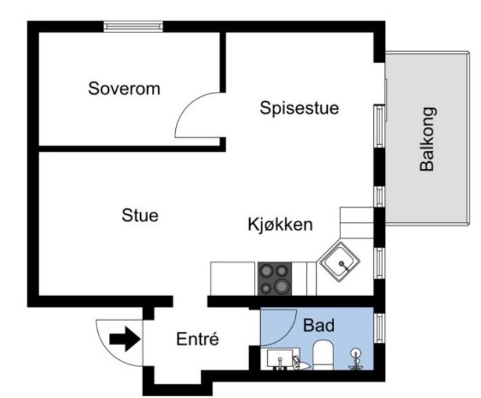 Plantegningen kan ikke brukes som nøyaktige mål, avvik kan forekomme. Totalt areal leilighet: 32 kvm. Galleribilde