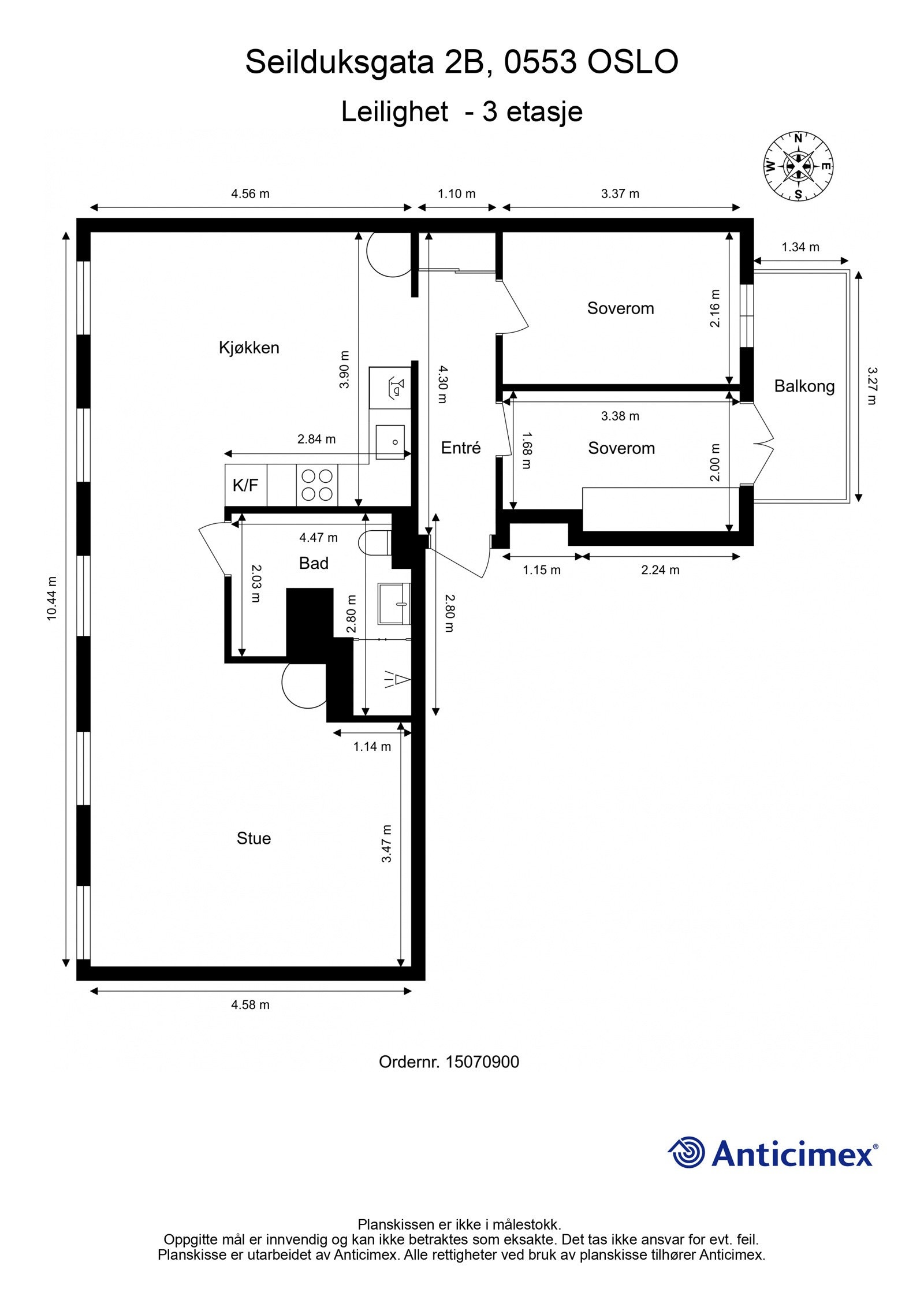 Plantegning. I tillegg disponerer leiligheten en kjellerbod på ca. 12m², samt en loftsbod med gulvareal på ca. 4m². Galleribilde