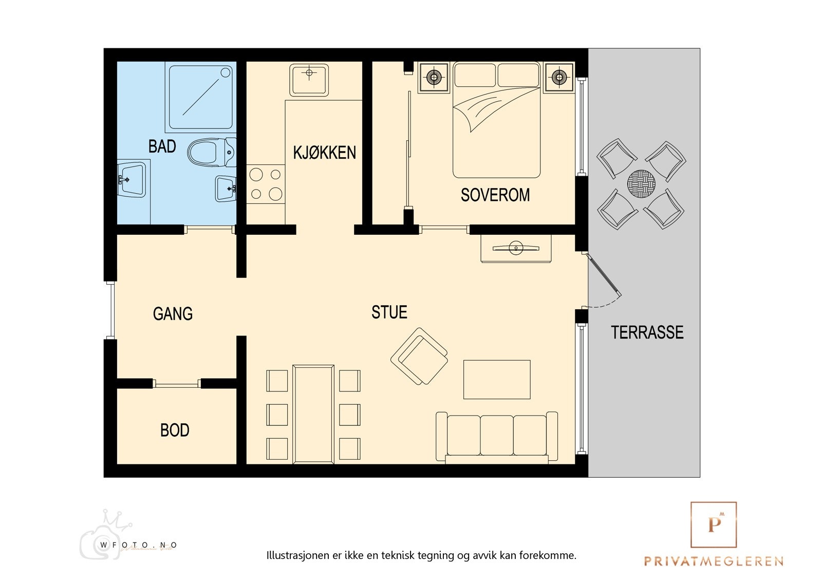 Leilighetens planløsning - I tillegg er det 2 eksterne boder på 2 kvm og 4 kvm Galleribilde