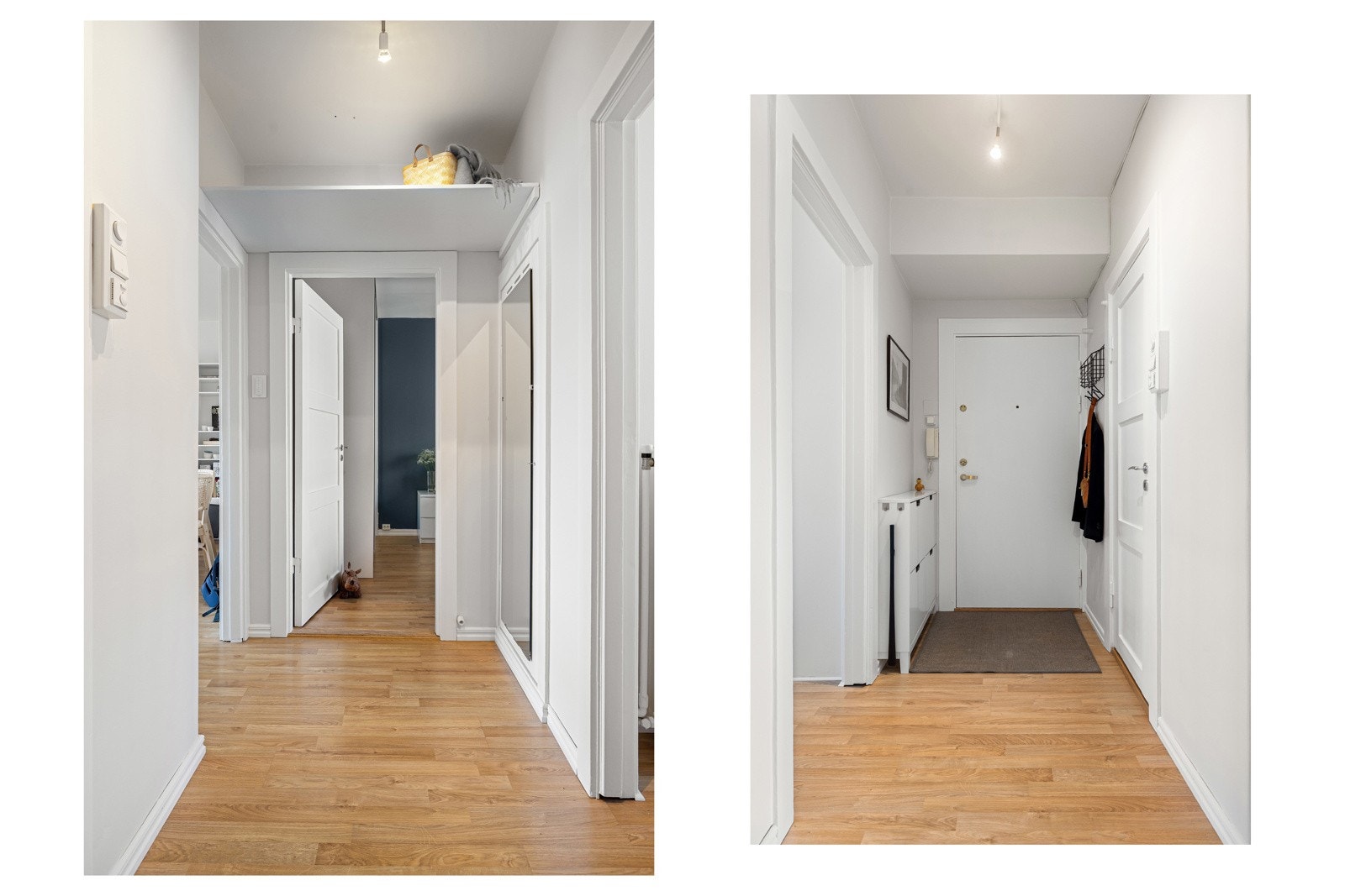 Velkommen inn! Leiligheten har adkomst via trapp, og du blir møtt av et svært romslig inngangsparti med god plass til å sette fra deg yttertøy og sko. Galleribilde