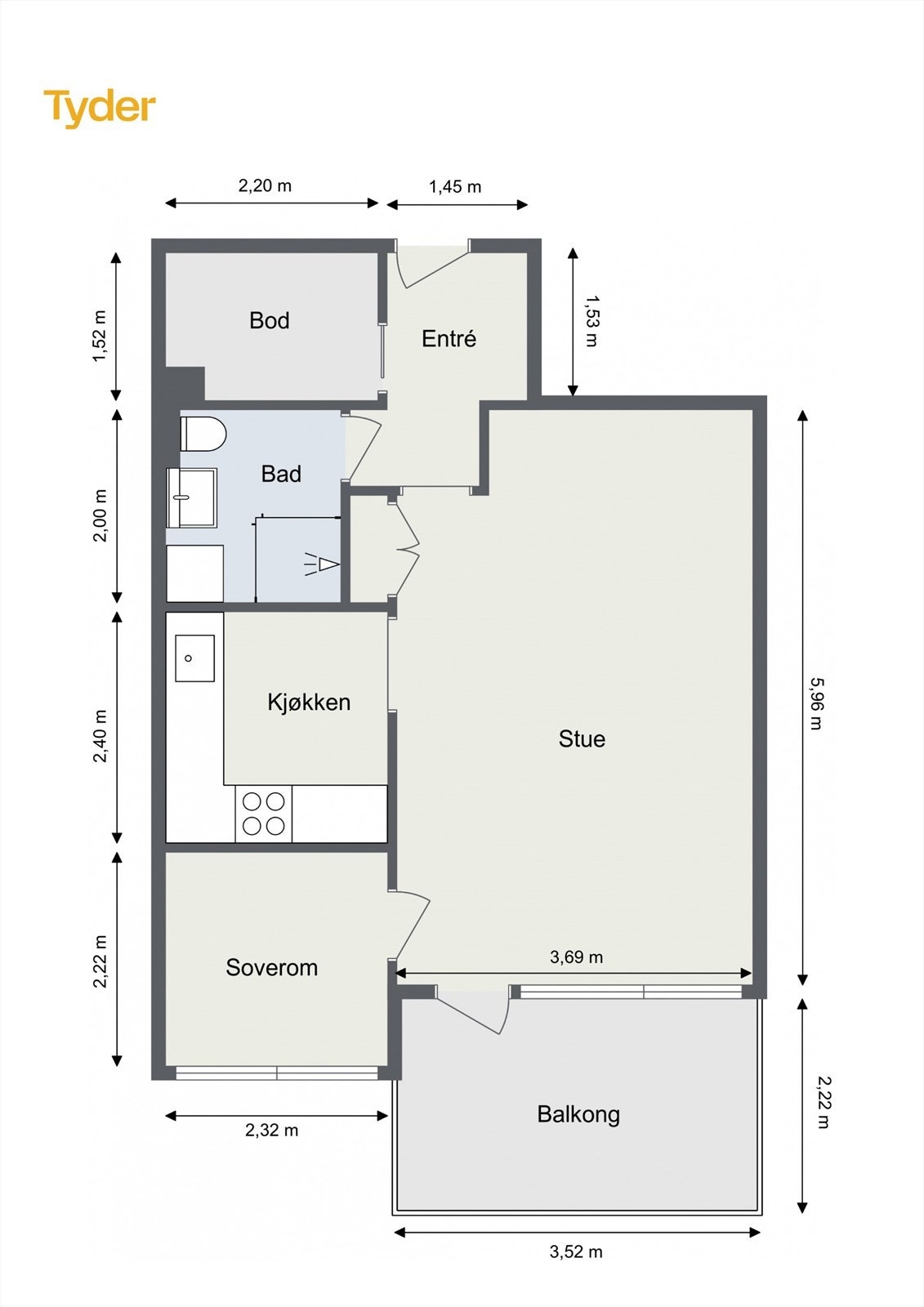 Oppmålt plantegning for leiligheten. Galleribilde
