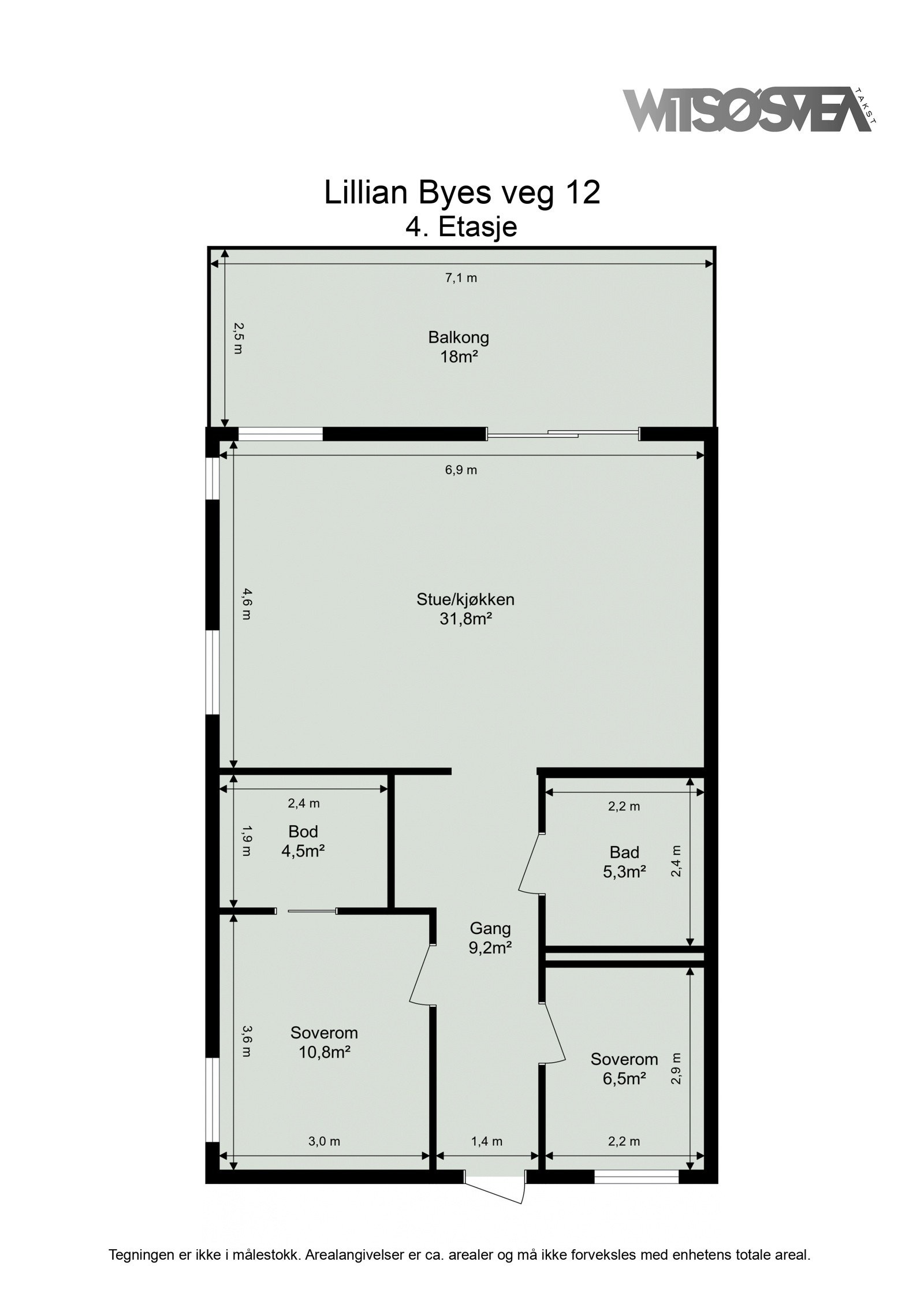 Planskisse fra takstmann med arealer. Galleribilde