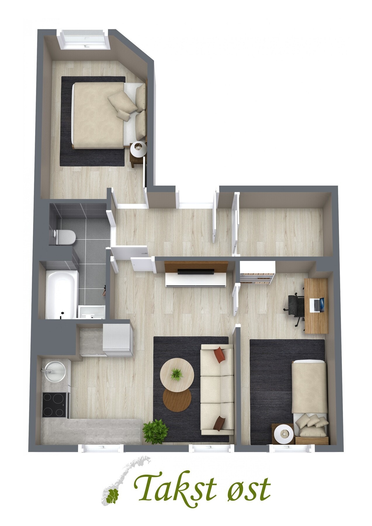 3D plantegning - avvik kan forekomme. Galleribilde