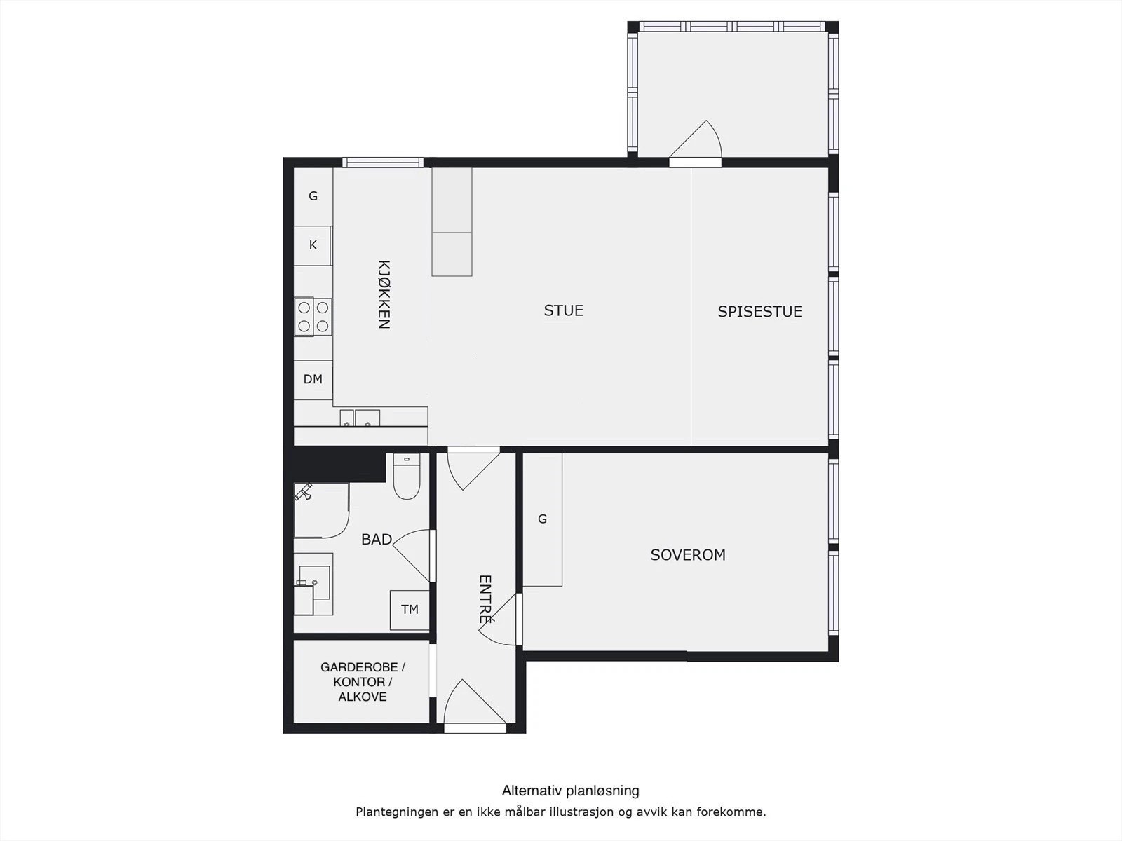 Alternativ planløsning - Åpen løsning for stue / kjøkken. Galleribilde