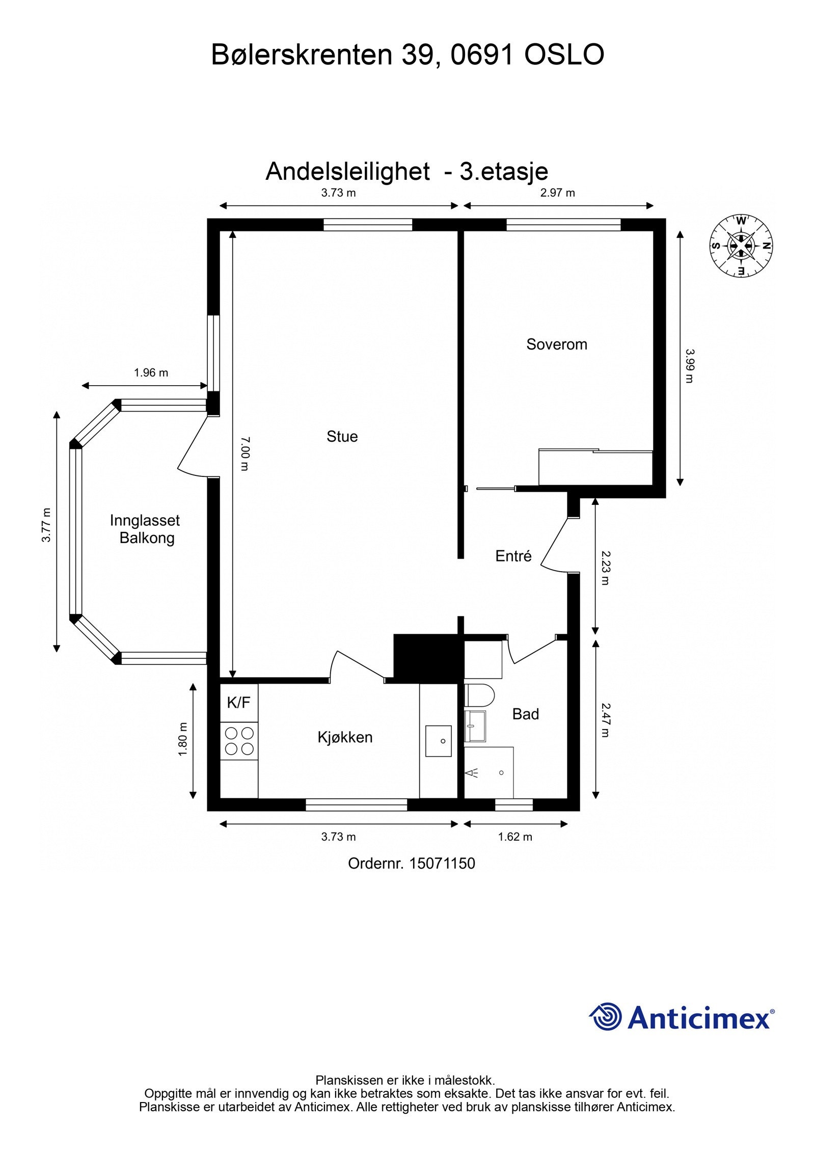 Plantegning med mål. Galleribilde