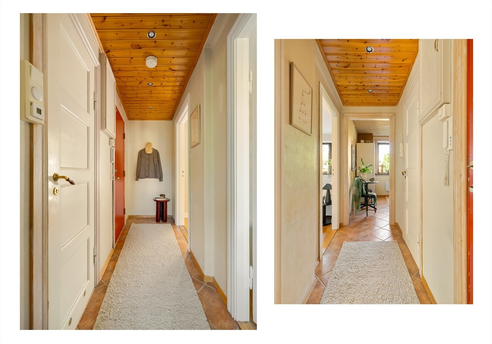 Romslig og hyggelig flislagt entré hvor det er plass til å henge fra seg yttertøy. Galleribilde