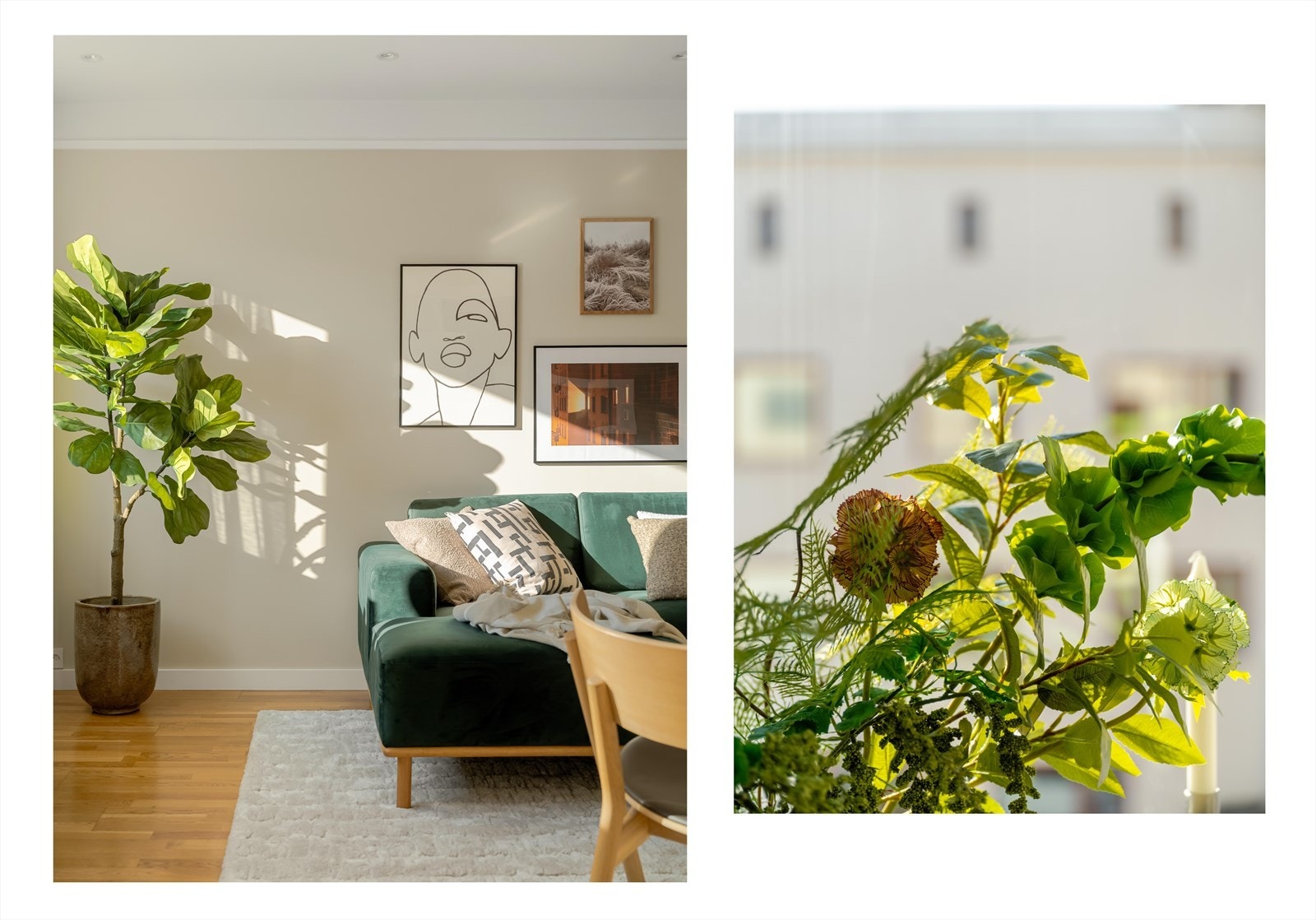 De store vindusflatene slipper dagslyset fint inn i rommet. Galleribilde