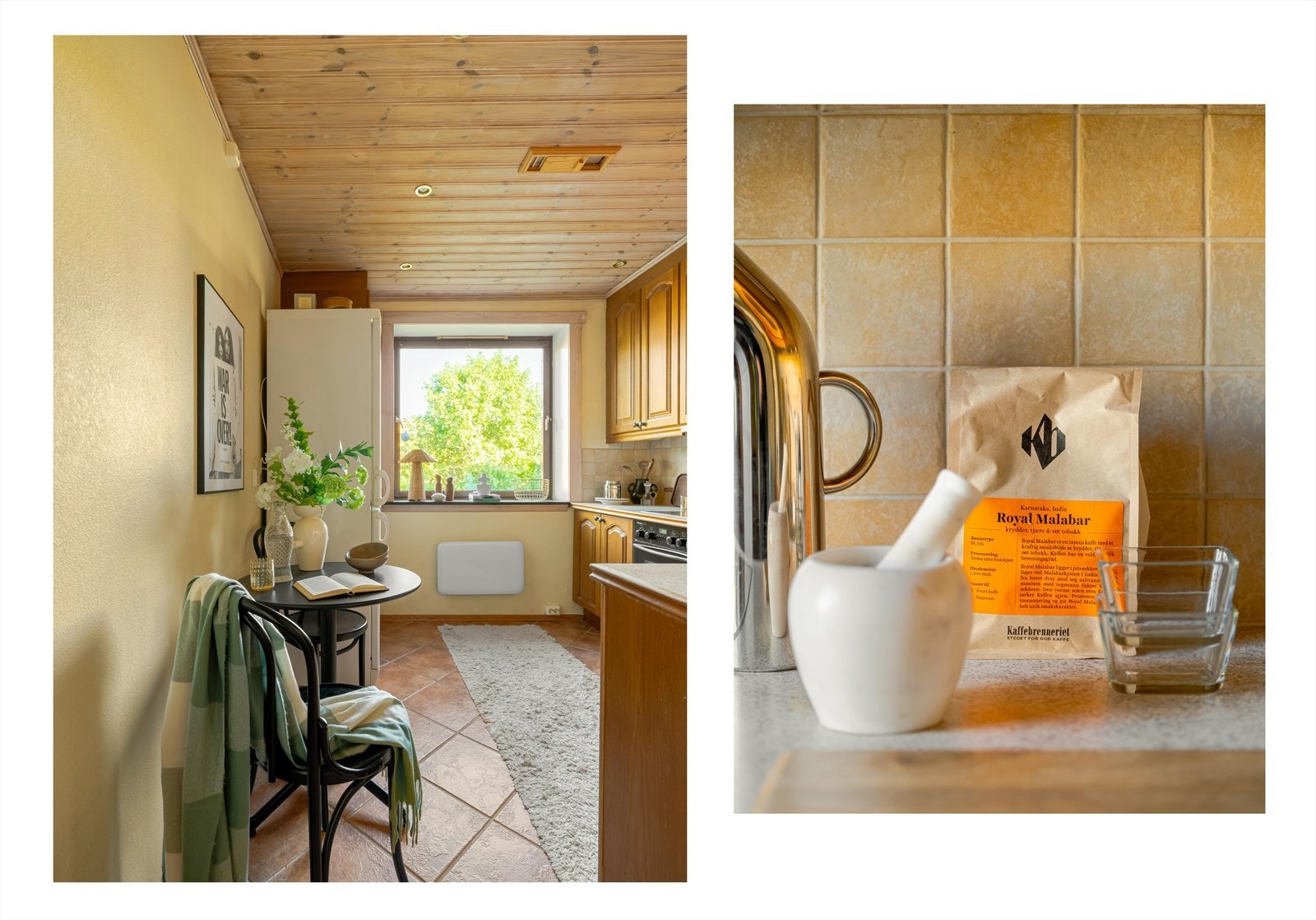 Plass til lite cafébord med to stoler på kjøkkenet. Galleribilde