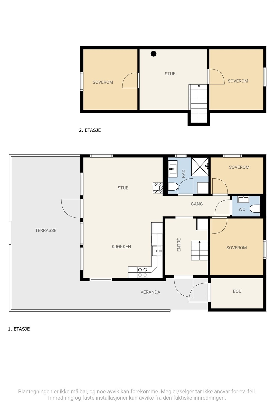 Hytta er på ett plan og har innredet hems uten målbare areal. Galleribilde