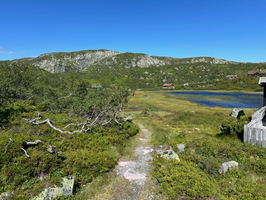 Stien bort til hytta går inn fra venstre side av parkeringsplassen (ca 250 meter i flatt terreng fra parkering bort til hytta). Galleribilde