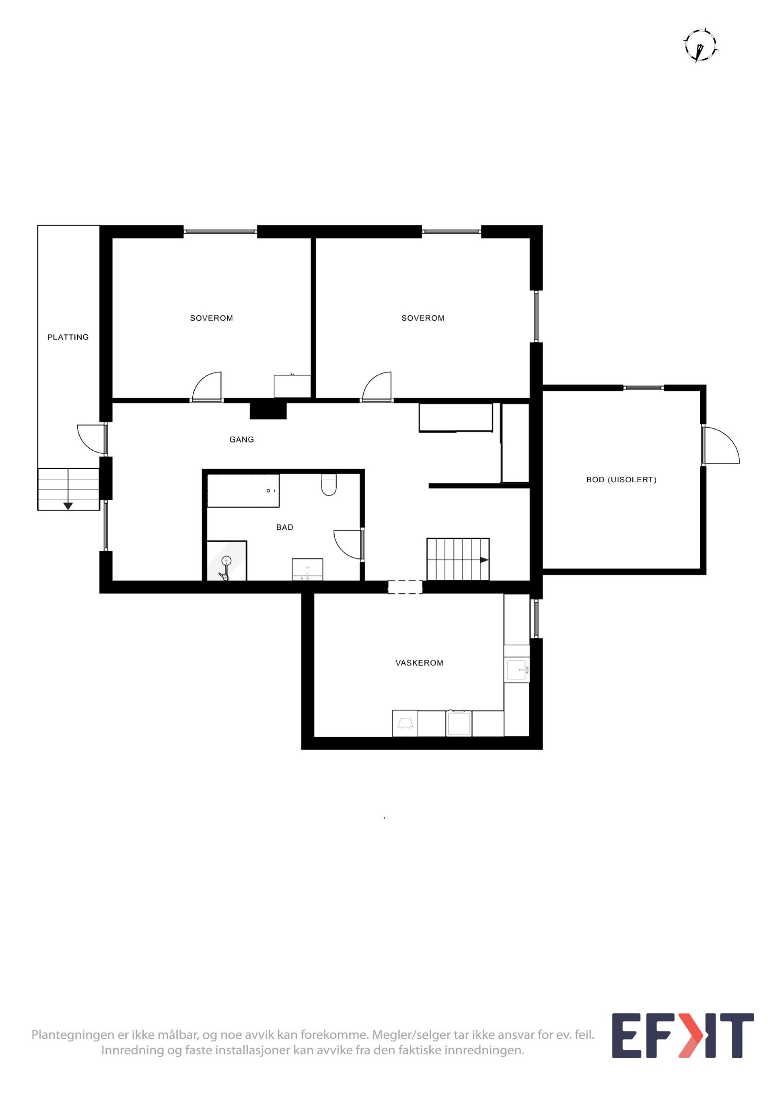 Plantegning underetasje. Takhøyde i uisolert bod under veranda ca. 130 cm. Galleribilde