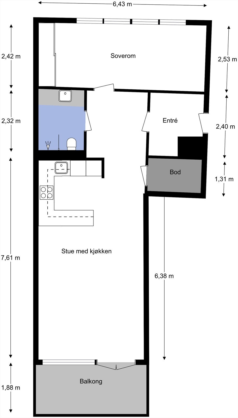 Romslig leilighet med gode lysforhold og store muligheter. Galleribilde