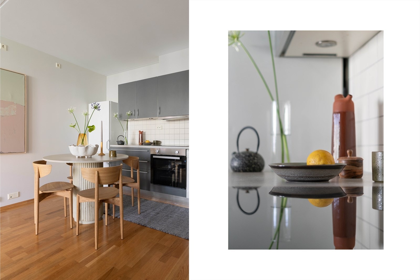 Det er integrerte hvitevarer som oppvaskmaskin fra Gram, stekeovn og platetopp fra Ikea samt avtrekksvifte fra Villavent. Galleribilde