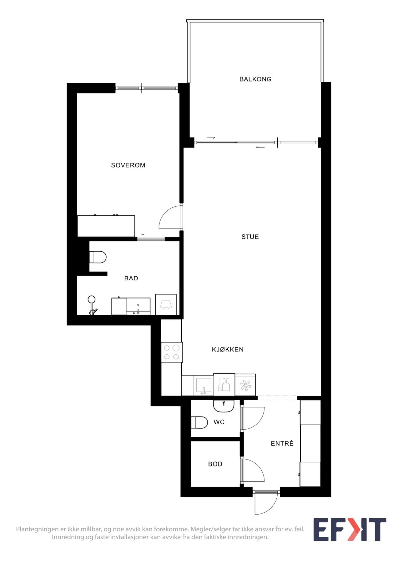 La oss se på leiligheten - plantegning som viser planløsningen på leiligheten. Galleribilde