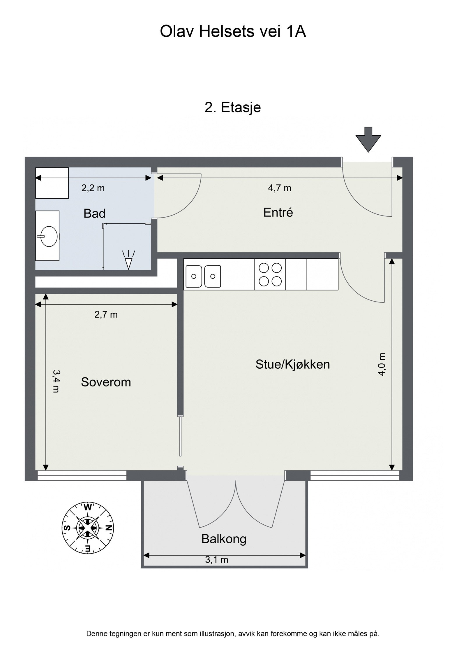 Plantegning - Olav Helsets vei 1A - 2. Etasje. Galleribilde