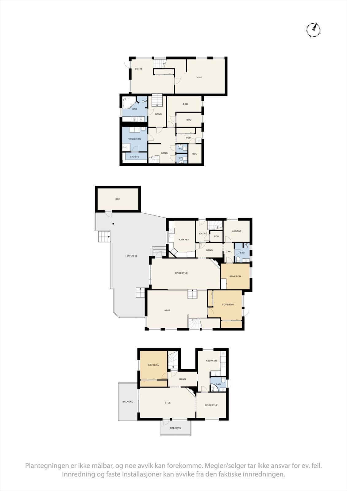 Plantegning av alle etasjene, forutenom loft Galleribilde