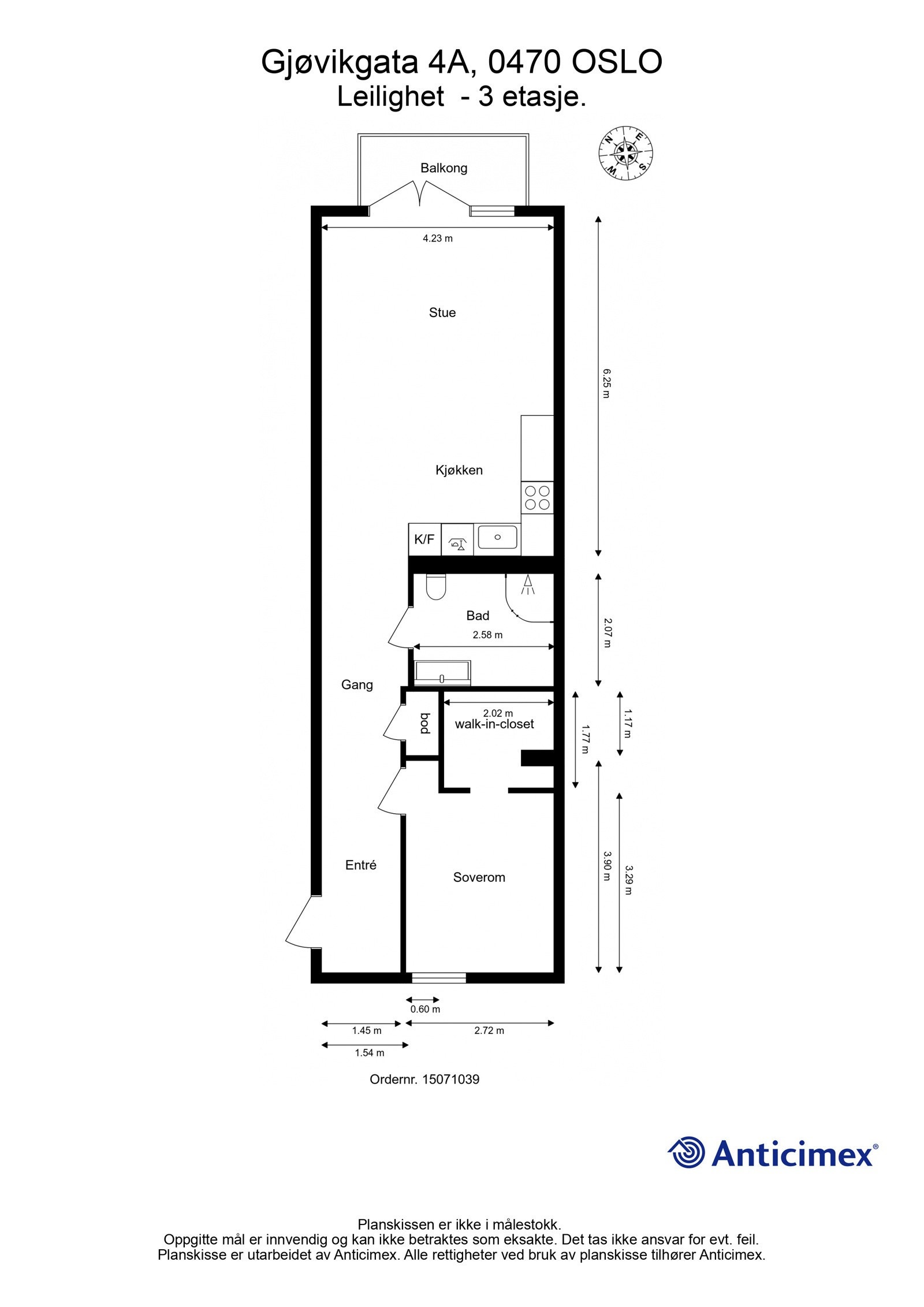 Planskisse i 2D med mål. Galleribilde