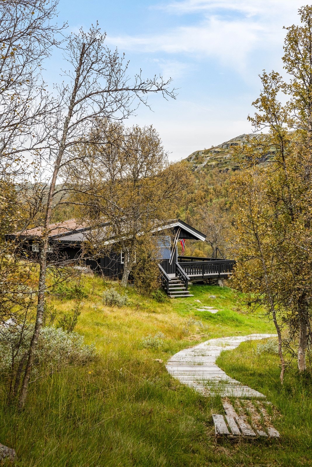 Videre opplyses det at "På vinteren kan man velge å gå fra Møsvannsdammen eller fra Fjellstua inn til hytta - ca 8 km fra Fjellstua og rundt 6 km fra Møsvann.
Det er også enkelt å få løyve for snøskuter til hytta fra Fjellstua." Galleribilde
