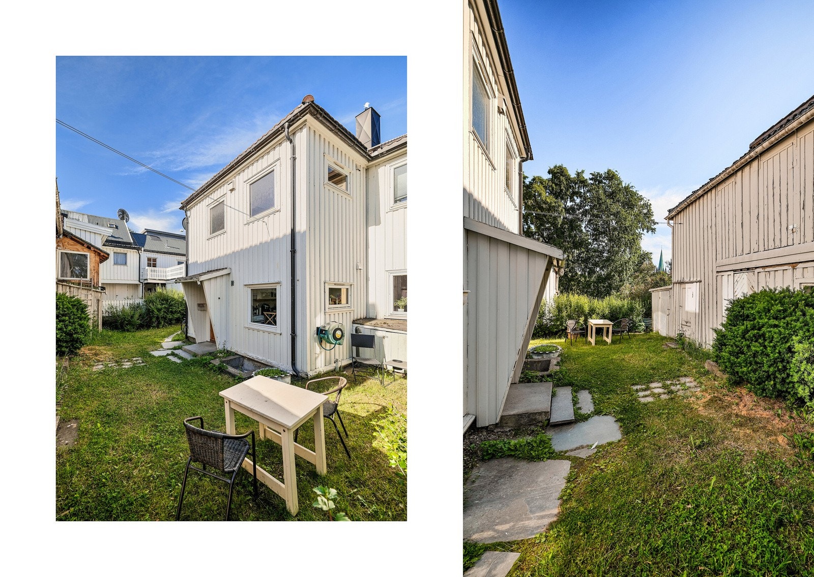 Inngangspartiet ligger i skjemet bakgård som oppleves som privat. Her finner man også uthus med gulvareal på ca 57 kvm med innlagt strøm, vann og avløp. Galleribilde