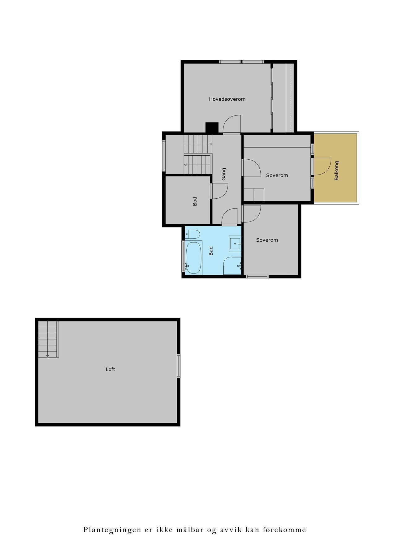 Plantegning 2. etasje - ikke målbar og avvik kan forekomme. Galleribilde