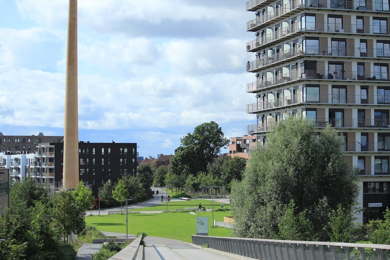 Tiedemannsparken rett utenfor blokken, Hy's Sushi og Wok samt mange andre forretninger. Galleribilde
