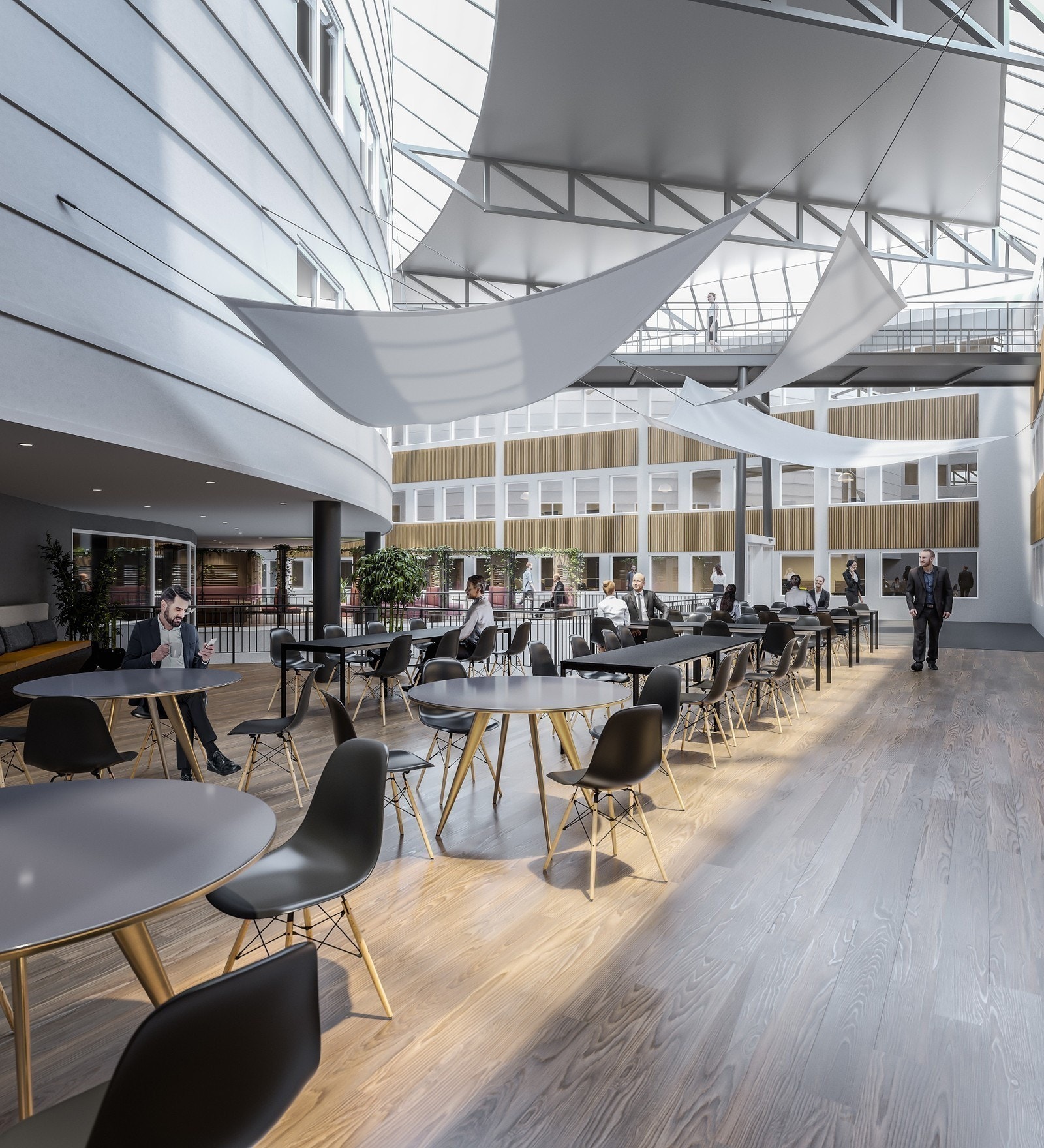 Oppdatert og romslig kantine med plass til sosiale aktiviteter. Her serveres varm mat og salatbuffé. Galleribilde