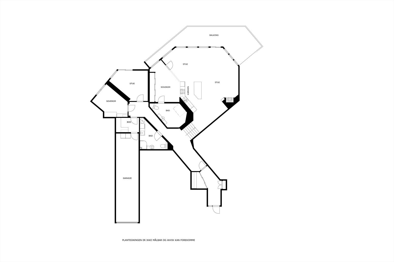 Leiligheten går over to etasjer, med en liten trapp imellom. Galleribilde