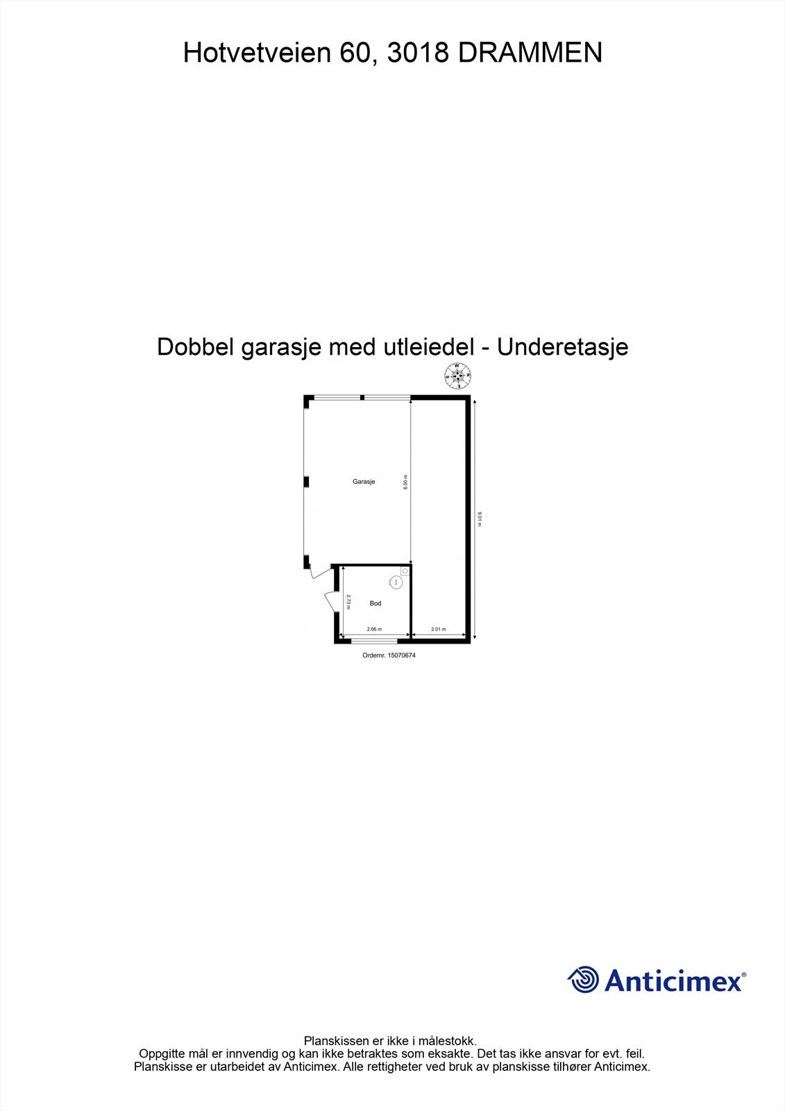 Plantegning dobbelgarasje med utleiedel - Underetasje Galleribilde