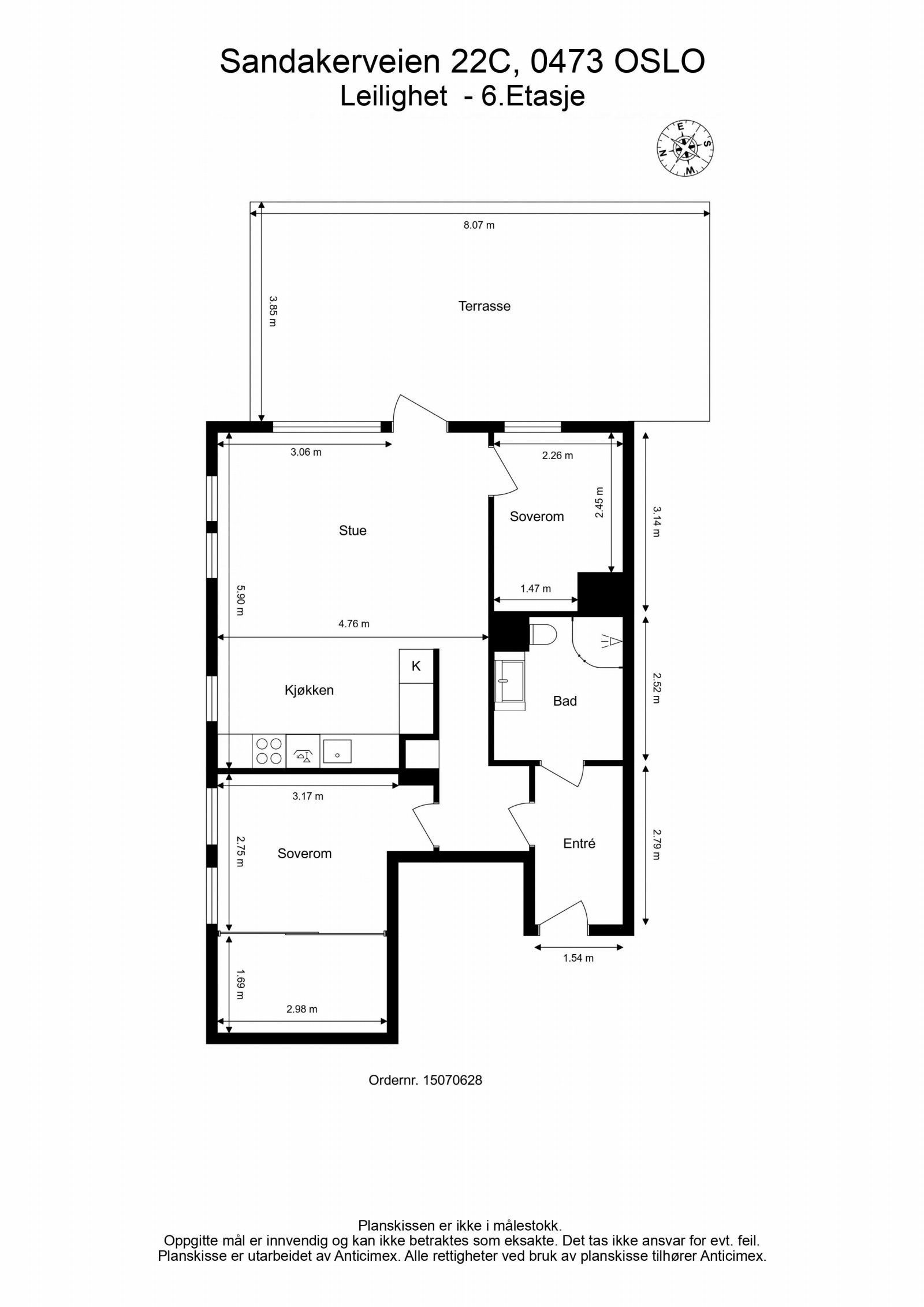 Plantegning med mål. Galleribilde