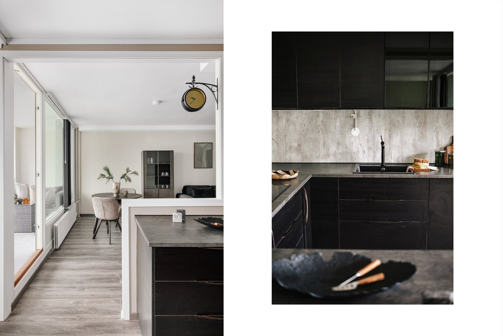 Kjøkken står i delvis åpen løsning mot stuen, og skaper en sosial atmosfære Galleribilde