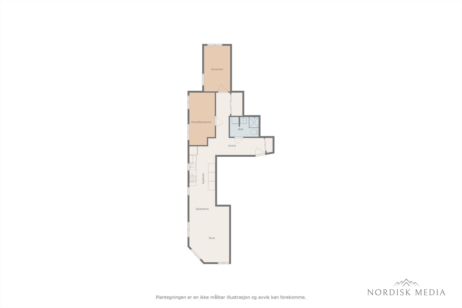 - Plantegning, i tillegg disponerer leiligheten en ekstern flislagt bod - Galleribilde