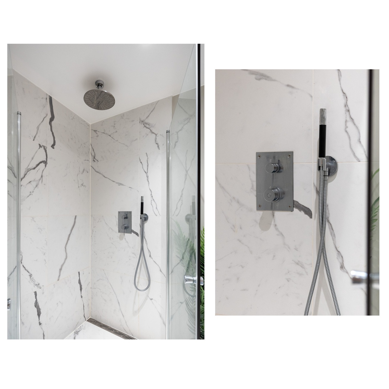 Dusj på gulv med innfellbare glassdører. Galleribilde