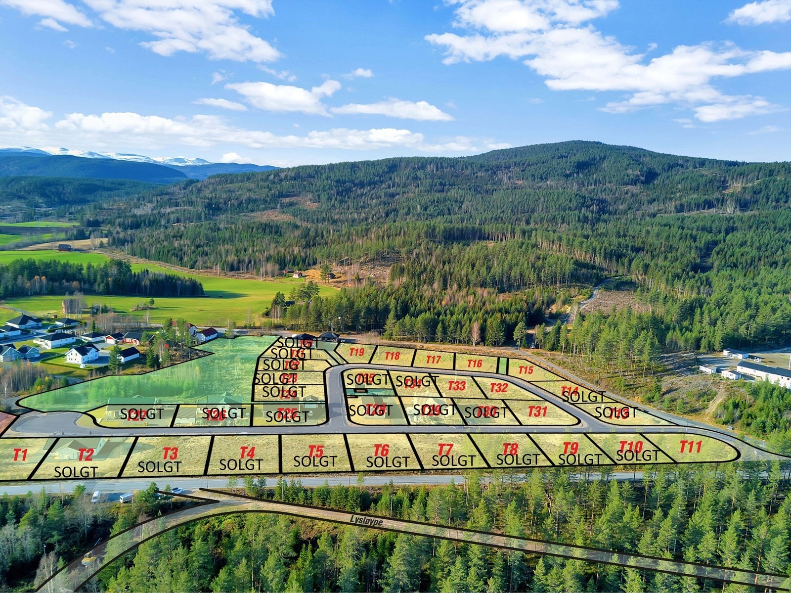 Bilde merket med solgte tomter. Galleribilde